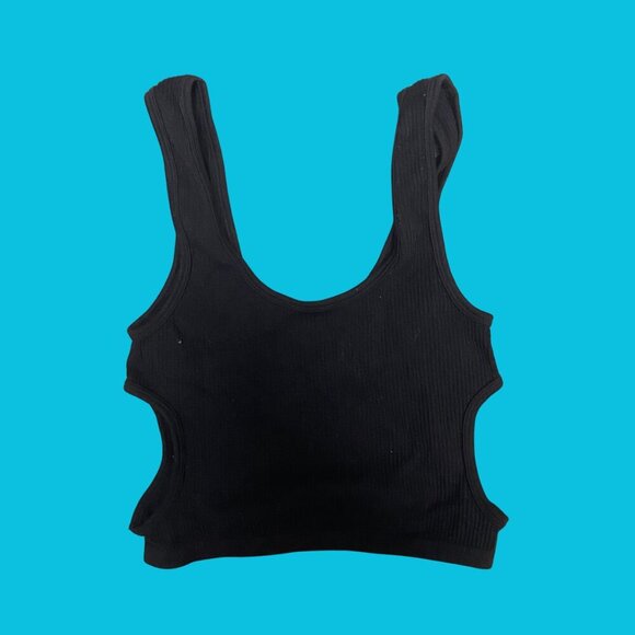 Zara Black Ribbed Cut-Out Crop Tank Top | Size S (EUR XS/S, US XS/S) - Picture 2 of 6